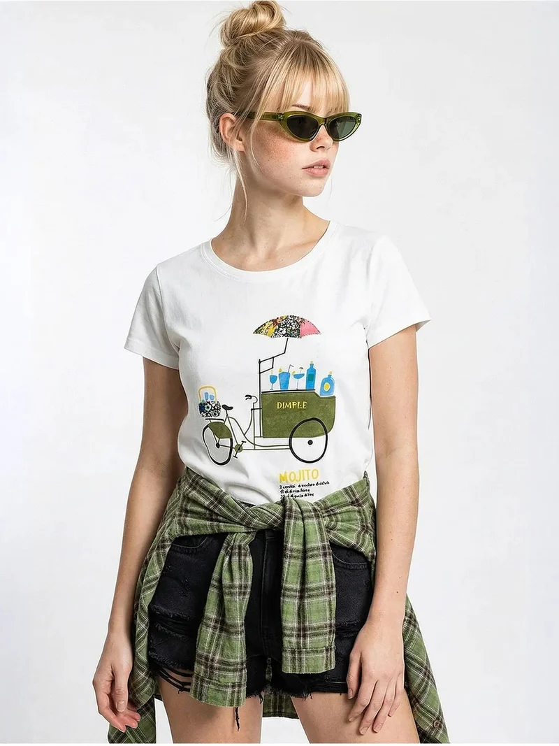Bianco Lucci LUCCI Embroidered Printed Crew Neck T-Shirt