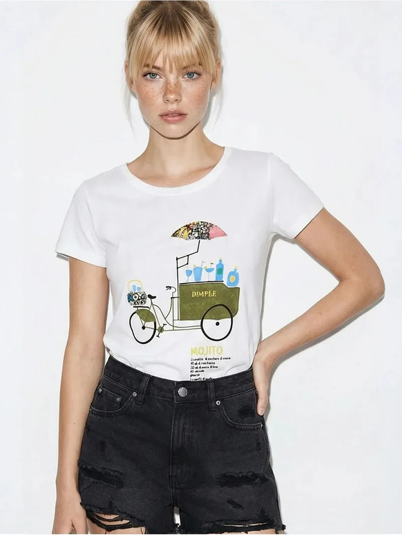Bianco Lucci LUCCI Embroidered Printed Crew Neck T-Shirt