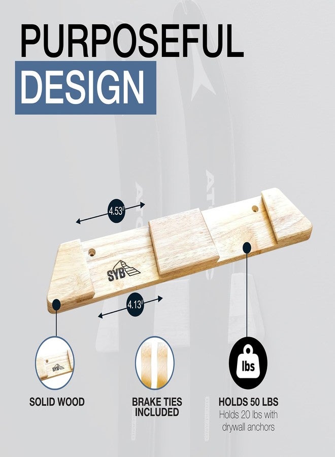 StoreYourBoard Horizontal Wood Ski Rack Wall Mount - Heavy Duty Ski Wall Mount Organizer, Space-Saving Ski Holders for Wall Display, Durable Skis Rack for Garage, Home or Cabin - Natural Wood (Medium) - Image 2
