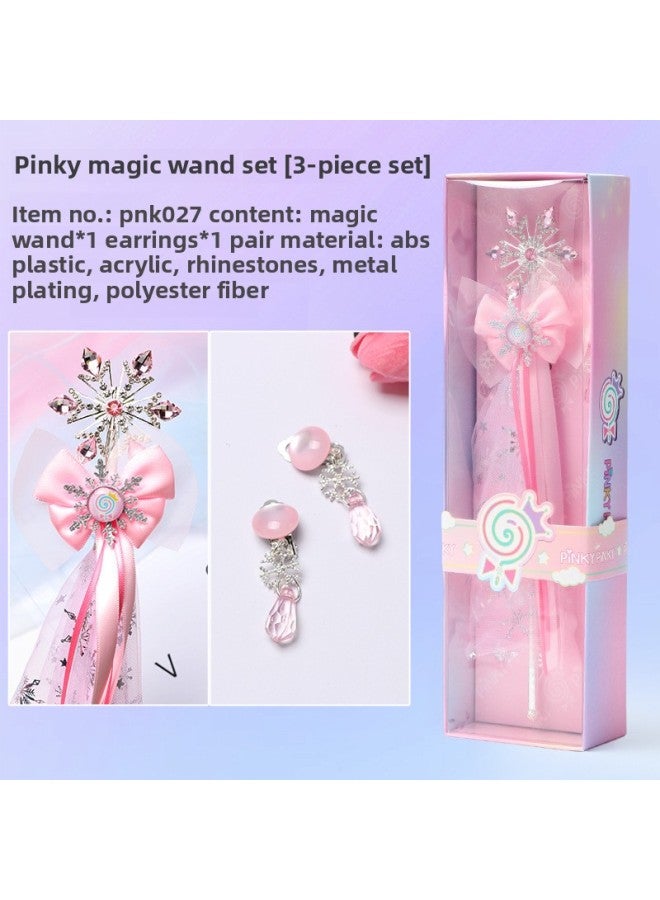 Children's Magic Wand Earrings Set Fairy Magic Wand Princess Girl's Birthday Gift Play Toy-Color:PNK027  - Image 1