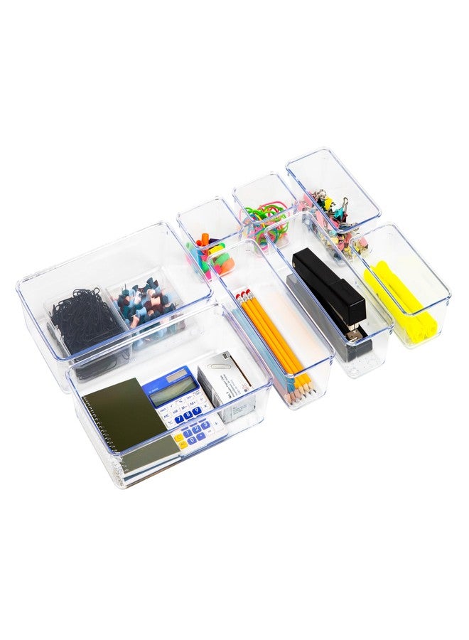 Mind Reader 8-Piece Drawer Organizer Set, Storage Trays for Kitchen, Bathroom, Office, Makeup, Jewelry & More, Junk Drawer Tray, Utensil Holder, Plastic, Clear - Image 1