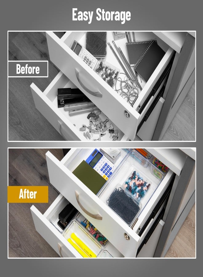 Mind Reader 8-Piece Drawer Organizer Set, Storage Trays for Kitchen, Bathroom, Office, Makeup, Jewelry & More, Junk Drawer Tray, Utensil Holder, Plastic, Clear - Image 2