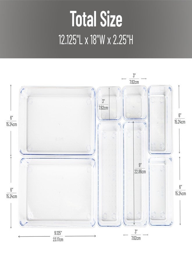 Mind Reader 8-Piece Drawer Organizer Set, Storage Trays for Kitchen, Bathroom, Office, Makeup, Jewelry & More, Junk Drawer Tray, Utensil Holder, Plastic, Clear - Image 3