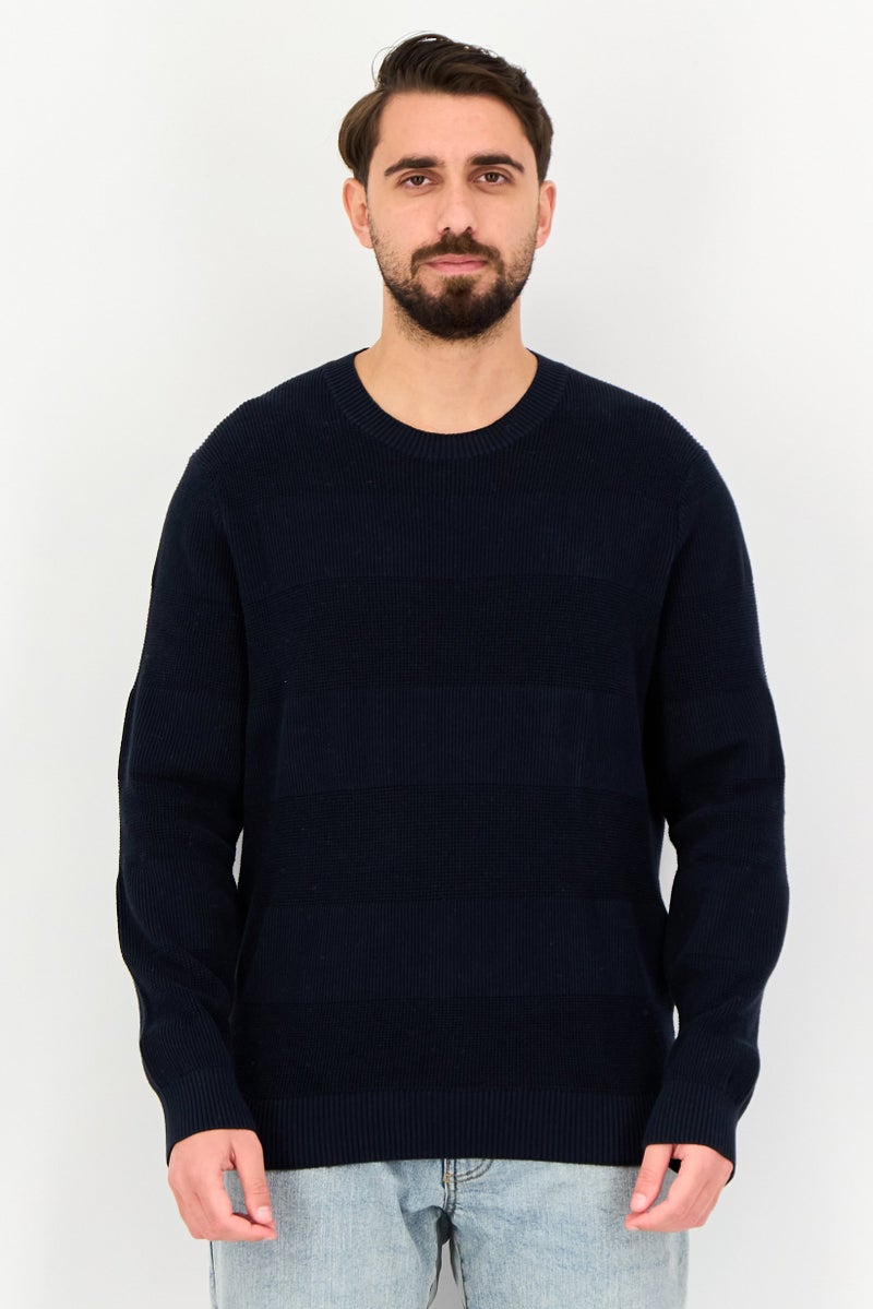 Celio Men Crew Neck Textured Long Sleeve Sweater, Navy - Image 1