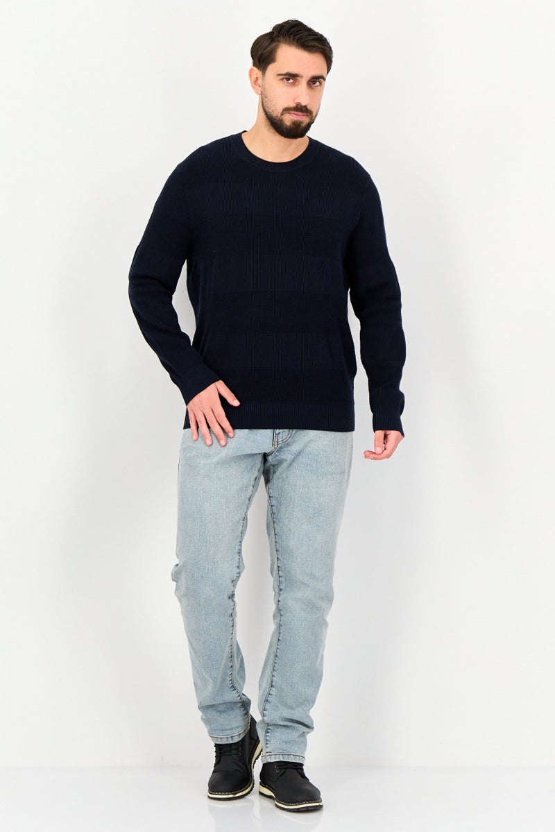 Celio Men Crew Neck Textured Long Sleeve Sweater, Navy - Image 2
