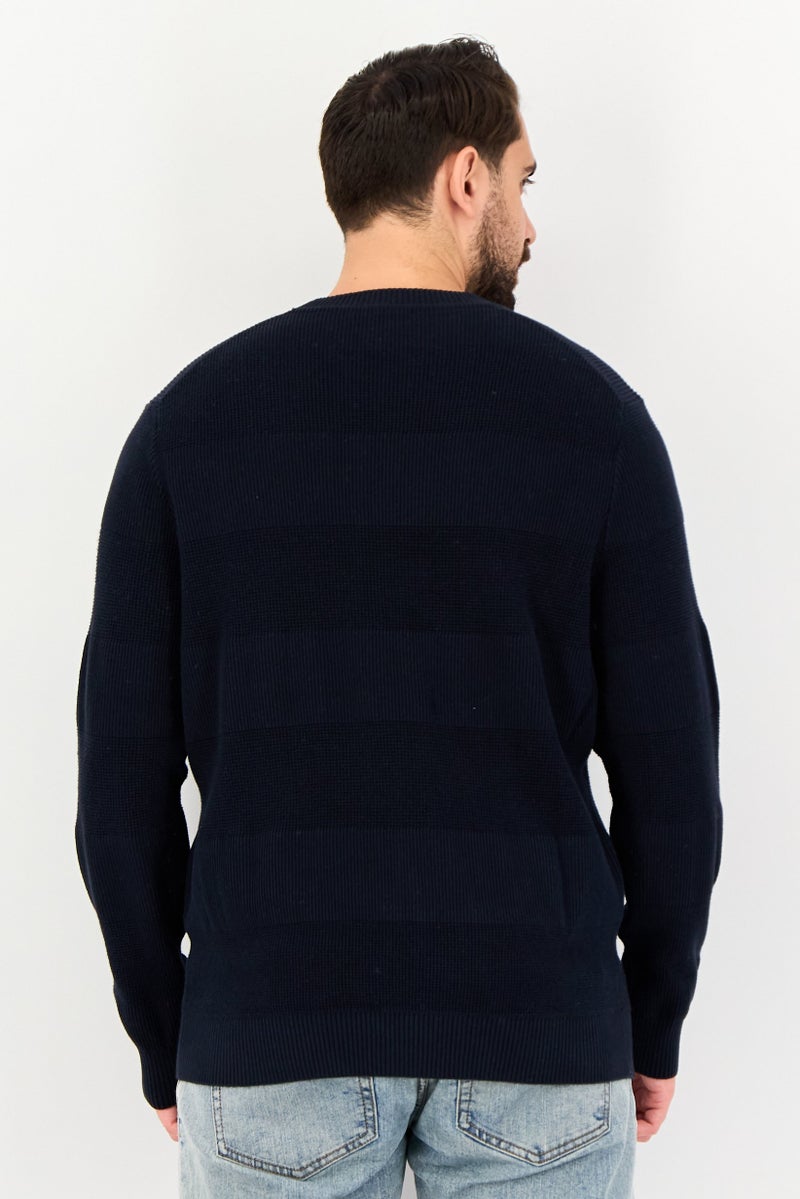 Celio Men Crew Neck Textured Long Sleeve Sweater, Navy - Image 3