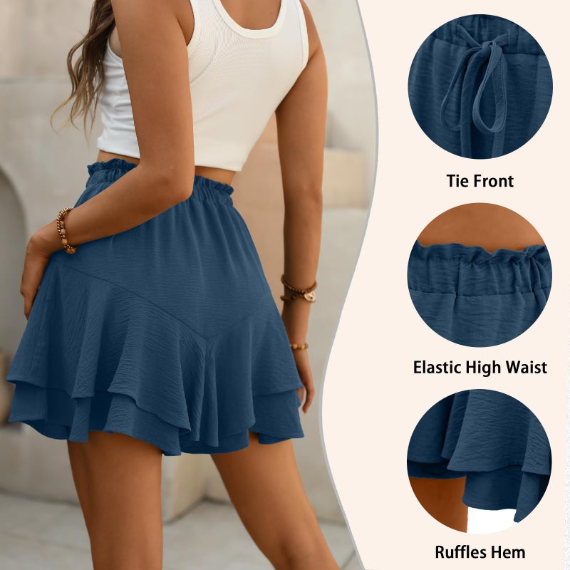 Lepunuo Women's Mini Skorts High Waist Ruffle Tiered Shorts Flowy Butterfly Lightweight Short Summer Beach Lounge Shorts - Image 4