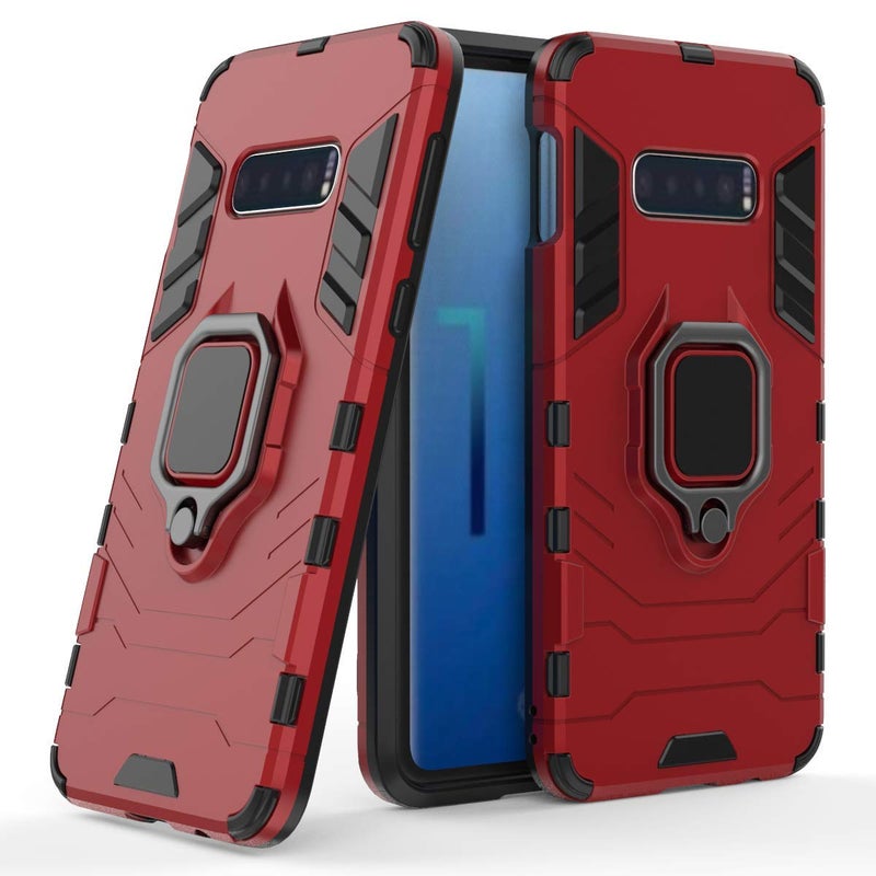 MaiJin Compatible with Galaxy S10e Case Metal Ring Grip Kickstand Shockproof Hard Bumper Shell Works with Magnetic Car Mount Dual Layer Rugged Cover for Samsung Galaxy S10e Red
