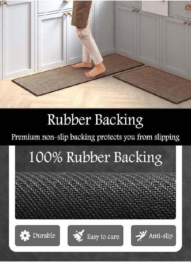 MontVoo - Kitchen Rugs and Mats Washable [2 PCS],Non-Skid Natural Rubber Kitchen Mats for Floor, Runner Rugs Set for Kitchen Floor,Front of Sink, Hallway, Laundry Room 17"x30"+17"x47" (Dark Chocolate) - Image 1
