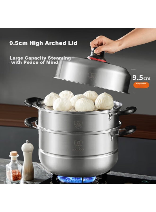 MAX COOK Maxcook Stainless Steel Steamer Pot, 26cm Two-layer Steamer And Soup Pot, High Dome Lid With Temperature Sensing, Compatible With Gas And Induction Stoves, Mcz972 - Image 2