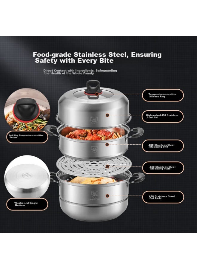 MAX COOK Maxcook Stainless Steel Steamer Pot, 26cm Two-layer Steamer And Soup Pot, High Dome Lid With Temperature Sensing, Compatible With Gas And Induction Stoves, Mcz972 - Image 1