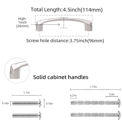 POVEFONK 10 Pack 375 inch96mm Brushed Satin Nickel Kitchen Cabinet Handles Cabinet Pulls Sliver Drawer Pulls Kitchen Cabinet Hardware Handles Dresser Handles - Image 3