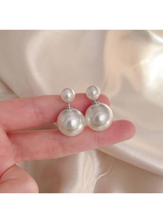 Fashionable and stylish high-end silver needle double-sided pearl earrings - Image 4