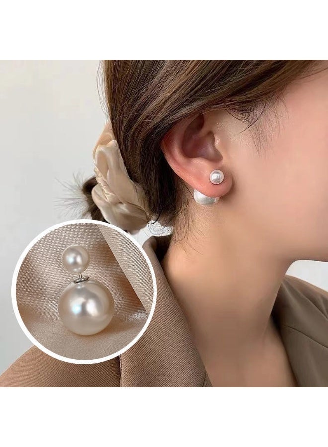 Fashionable and stylish high-end silver needle double-sided pearl earrings - Image 2