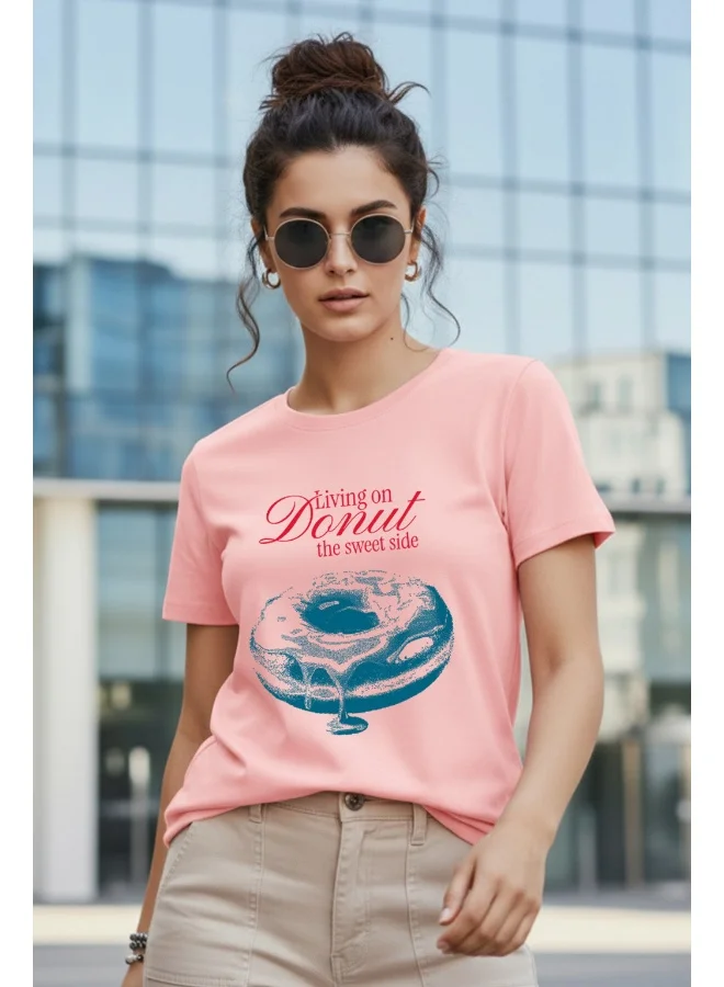 جونبيري JUNEBERRY® Trendy Women’s Regular Fit Printed Pure Cotton T-Shirt – Soft Casual Graphic Tee, Perfect (JB_55_Donut_RW_L)