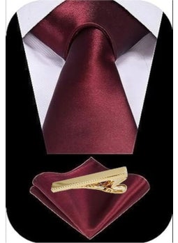 Tezzgelsin Men's Satin Tie Handkerchief and Gold Steel Tie Clip Set  - Image 1