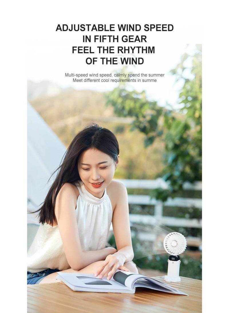يان تي مروحة يدوية صغيرة قابلة للطي وشحن عبر USB - مروحة معلقة بالرقبة بـ5 سرعات مع حامل هاتف وشاشة عرض - أخضر غامق - Image 3