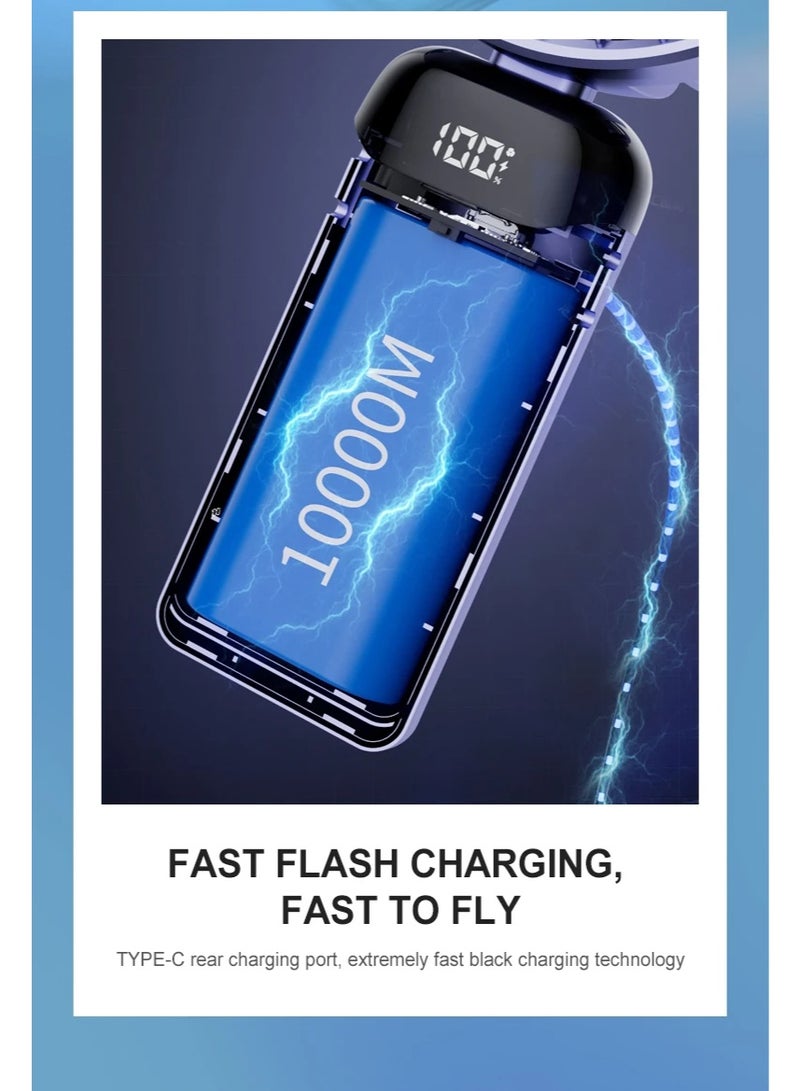 يان تي مروحة يدوية صغيرة قابلة للطي وشحن عبر USB - مروحة معلقة بالرقبة بـ5 سرعات مع حامل هاتف وشاشة عرض - أخضر غامق - Image 2