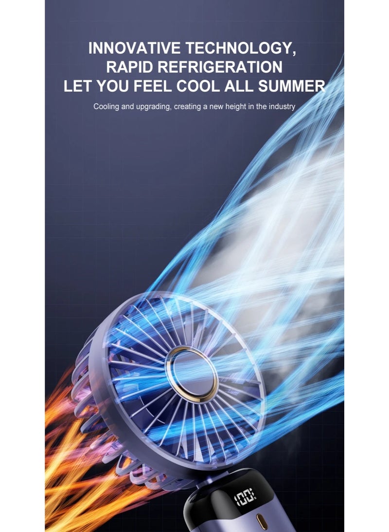 يان تي مروحة يدوية صغيرة قابلة للطي وشحن عبر USB - مروحة معلقة بالرقبة بـ5 سرعات مع حامل هاتف وشاشة عرض - أخضر غامق - Image 5