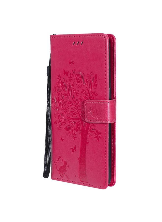 S-TOP Case For OnePlus Nord N10 5G Tree & Cat Pattern Pressed Printing Horizontal Flip PU Leather Case with Holder & Card Slots & Wallet & Lanyard - Image 2