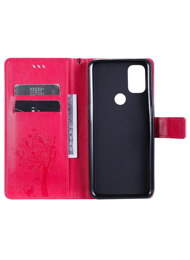 S-TOP Case For OnePlus Nord N10 5G Tree & Cat Pattern Pressed Printing Horizontal Flip PU Leather Case with Holder & Card Slots & Wallet & Lanyard - Image 4