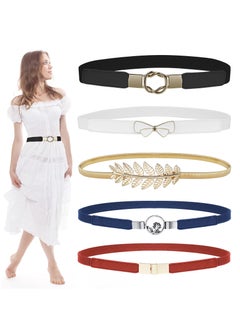 Skinny Belts for Women 5 Pack, Fashion Dress Belts Stretch Women Waist Belts Plus Size Elastic Waist Band for Dresses