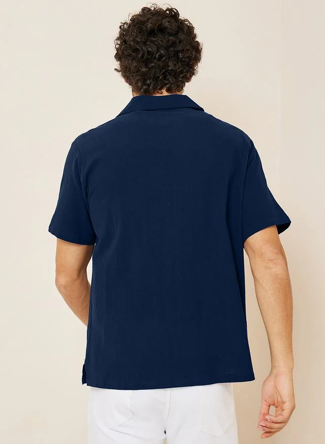 Styli Cotton Textured Resort Collar Relaxed Shirt