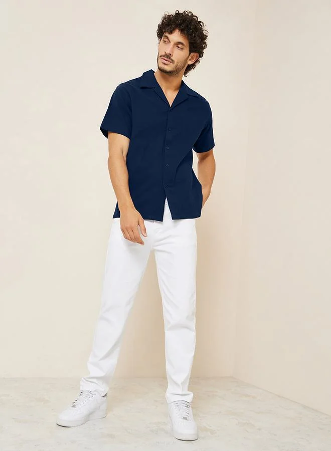 Styli Cotton Textured Resort Collar Relaxed Shirt