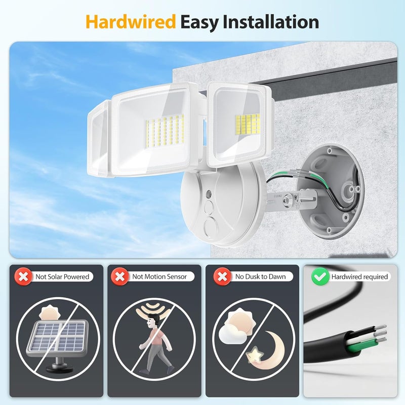Onforu 75W Flood Lights Outdoor, 7000LM Brightness Security Lights Switch Controlled, 3 Adjustable Heads, IP65 Waterproof, 6500K Wall Mount Exterior LED Flood Light - Image 2