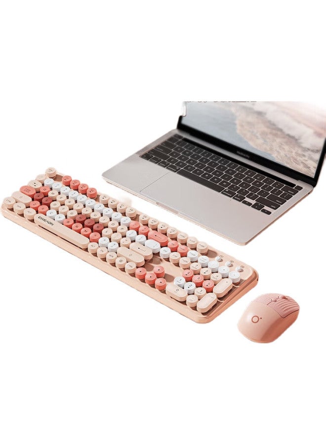 Eweadn V96 Stylish Retro Wireless Keyboard And Mouse Set, Genuine Mechanical Feel, Wireless Office Keyboard And Mouse Set, Laptop Membrane Keyboard, Spring Jiang Pink Wireless Keyboard - Image 2