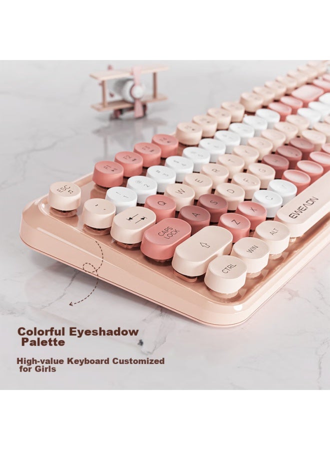 Eweadn V96 Stylish Retro Wireless Keyboard And Mouse Set, Genuine Mechanical Feel, Wireless Office Keyboard And Mouse Set, Laptop Membrane Keyboard, Spring Jiang Pink Wireless Keyboard - Image 4