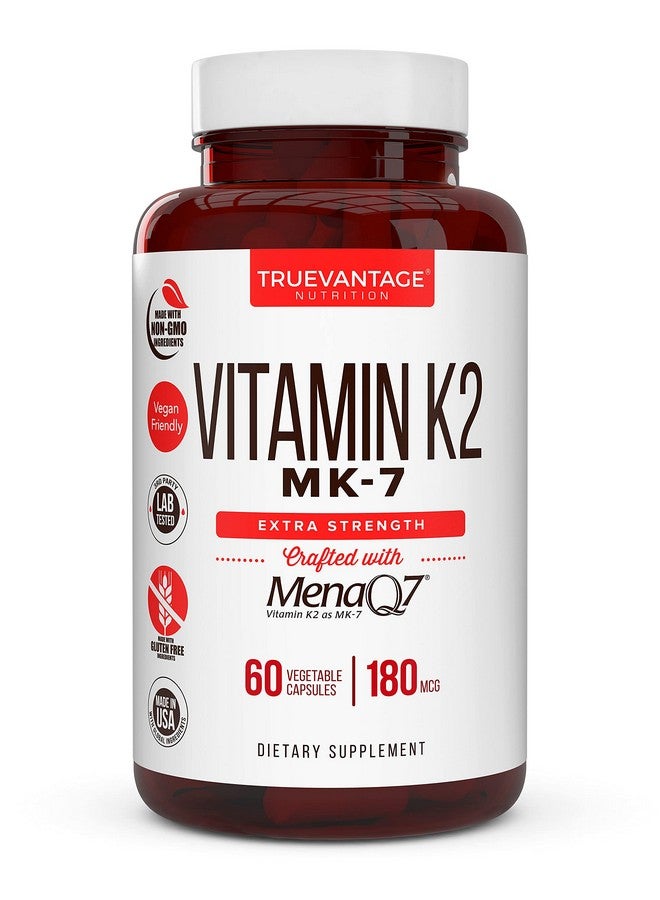 Truevantage Nutrition Vitamin k2 MK-7 Supplement 180mcg -Vitamin K2 Supports Bone & Heart Health for Cardiovascular Calcium Absorption from Arteries- 60 Easy to Swallow Vegetable caps of MenaQ7 K2 MK7 - Image 1