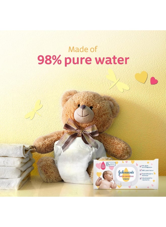 Johnson's Baby Extra Sensitive Wipes – Super Saver Pack 8 + 4 Free, 12x56, 672 Wipes - Image 3