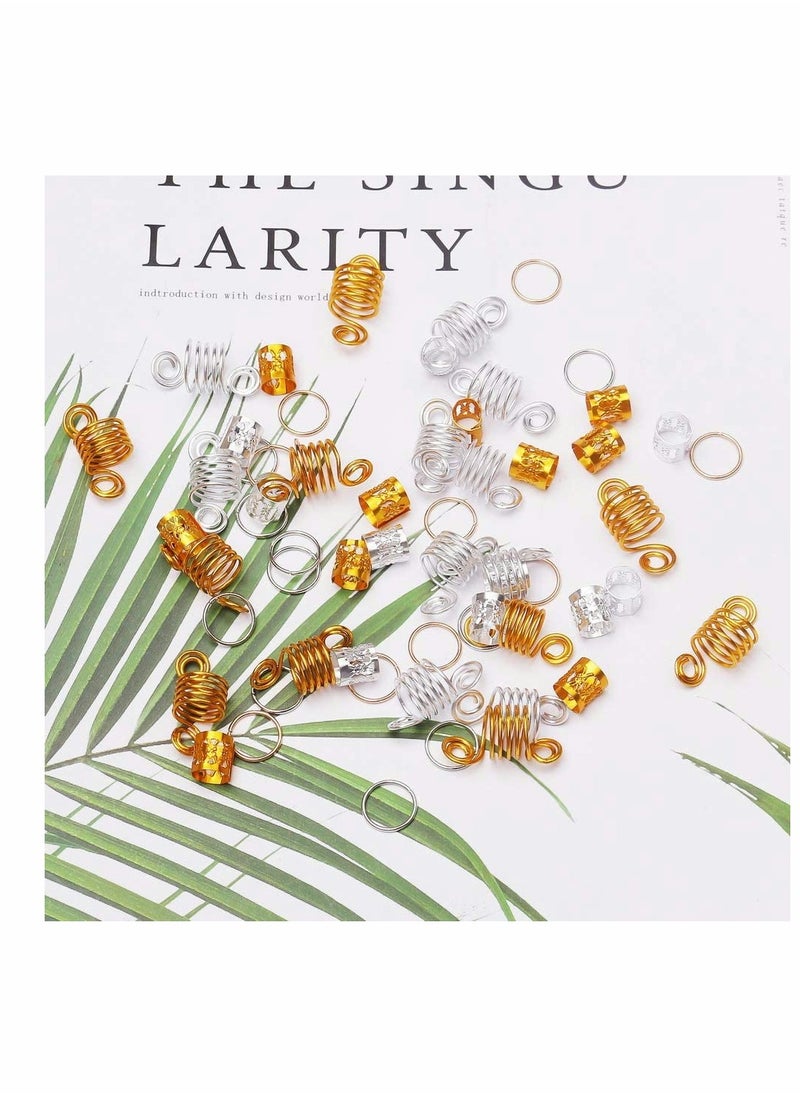 KASTWAVE 2 Pcs Latch Hook Crochet Needles with 60 Pcs Dreadlocks Braiding Beads Hair Rings Gold Silver Metal Hair Decoration Accessories for Crochet Braids Hair  - Image 2