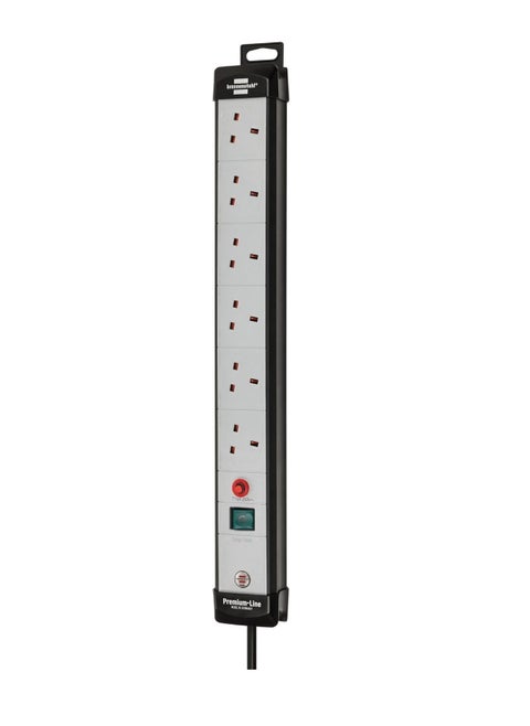 Brennenstuhl Premium-Line 6-way Extension Socket with On/Off Switch and Safety Fuse Button 3m cable black/White with 13A Fuse