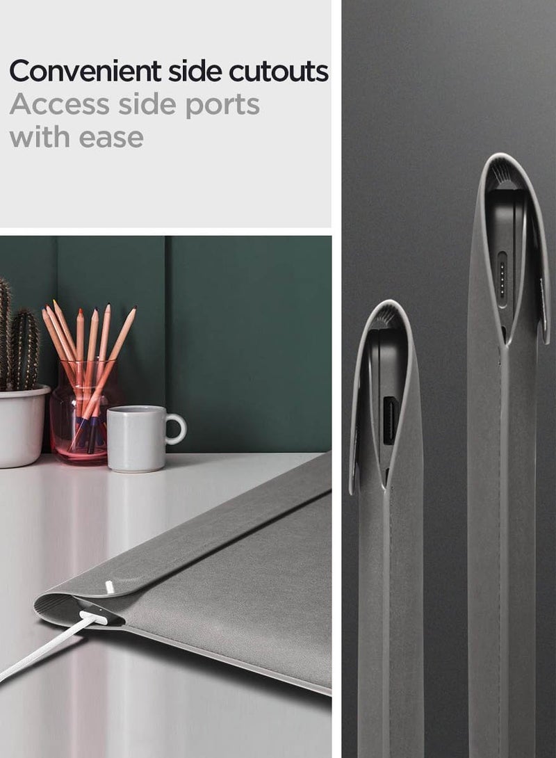 Spigen Laptop Sleeve Valentinus 14 inch, for MacBook Pro, Built in Magnetic Flap, Leather Laptop Case Cover, Laptop Pouch Bag - City Gray - Image 4