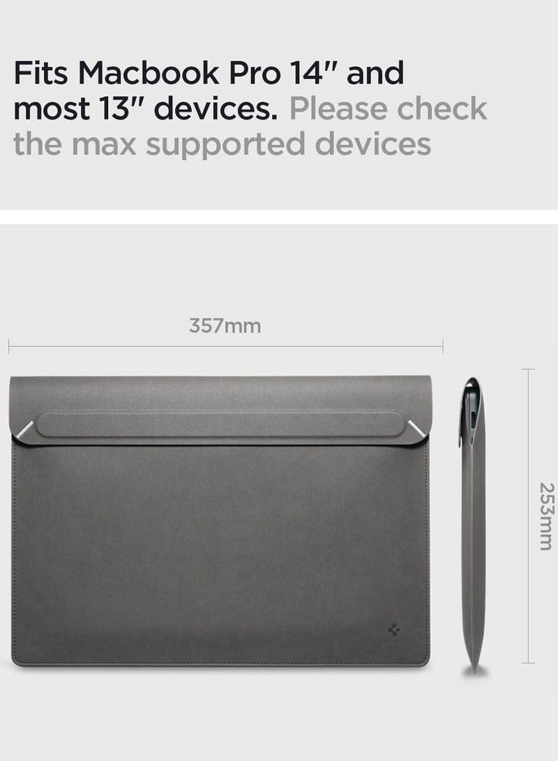 Spigen Laptop Sleeve Valentinus 14 inch, for MacBook Pro, Built in Magnetic Flap, Leather Laptop Case Cover, Laptop Pouch Bag - City Gray - Image 3