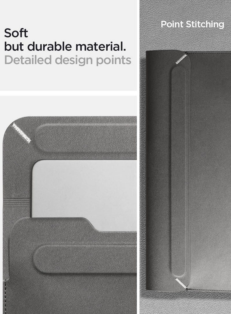 Spigen Laptop Sleeve Valentinus 14 inch, for MacBook Pro, Built in Magnetic Flap, Leather Laptop Case Cover, Laptop Pouch Bag - City Gray - Image 5