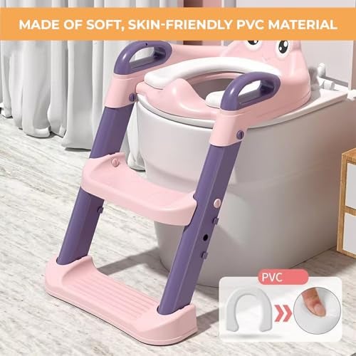 Safe-O-Kid® Potty Training Seat with Ladder 1-Year Warranty Potty seat cum toilet seat Foldable, Non-Slip & Sturdy Toilet Trainer for Boys & Girls | Fits all standard size toilets - Pink - Image 5