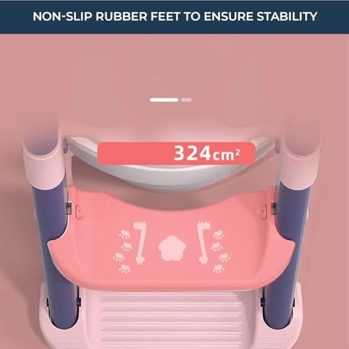 Safe-O-Kid® Potty Training Seat with Ladder 1-Year Warranty Potty seat cum toilet seat Foldable, Non-Slip & Sturdy Toilet Trainer for Boys & Girls | Fits all standard size toilets - Pink - Image 4