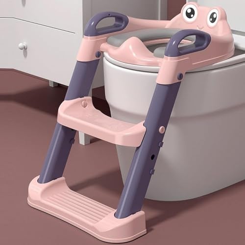 Safe-O-Kid® Potty Training Seat with Ladder 1-Year Warranty Potty seat cum toilet seat Foldable, Non-Slip & Sturdy Toilet Trainer for Boys & Girls | Fits all standard size toilets - Pink - Image 1