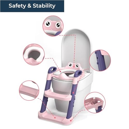 Safe-O-Kid® Potty Training Seat with Ladder 1-Year Warranty Potty seat cum toilet seat Foldable, Non-Slip & Sturdy Toilet Trainer for Boys & Girls | Fits all standard size toilets - Pink - Image 2