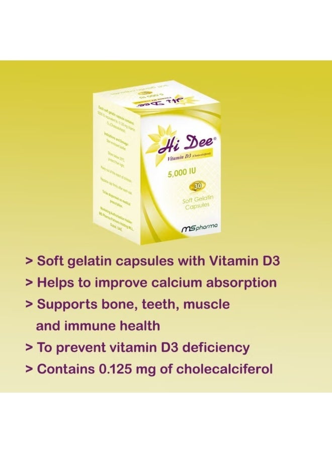 ms pharma Hi Dee Vitamin D3 5000IU 30Capsules - Image 3