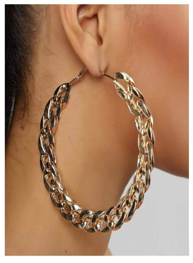 Aimimier Punk Chunky Cuban Chain Hoop Earrings Geometric Large Round Loop Earrings Wedding Prom Party Festival Women Accessories(Gold) - Image 2