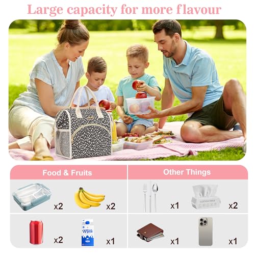 LOKASS Insulated Lunch Bag Women Reusable 10 L Lunch Box for Women Leakproof Tote Cooler Bag for Adults Work Beach Travel Picnic Black Small Florals - Image 3