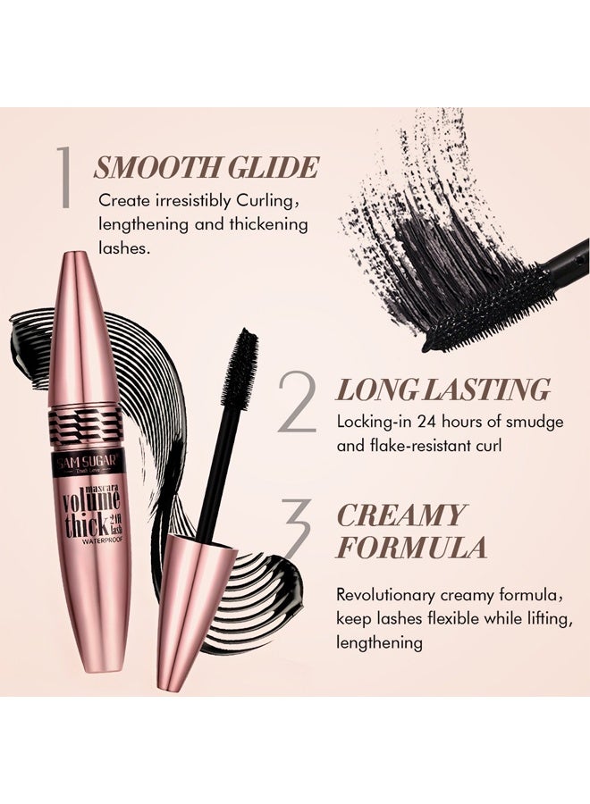 SAM SUGAR Mascara Volume Thick 24H Lash Waterproof-3D Mascara, Non Smudging, Long Lasting Thick Mascara,Smudge-Proof Mascara Long-Lasting No Flaking Natural No Clumping, All Day Exquisitely Full (Black) - Image 3