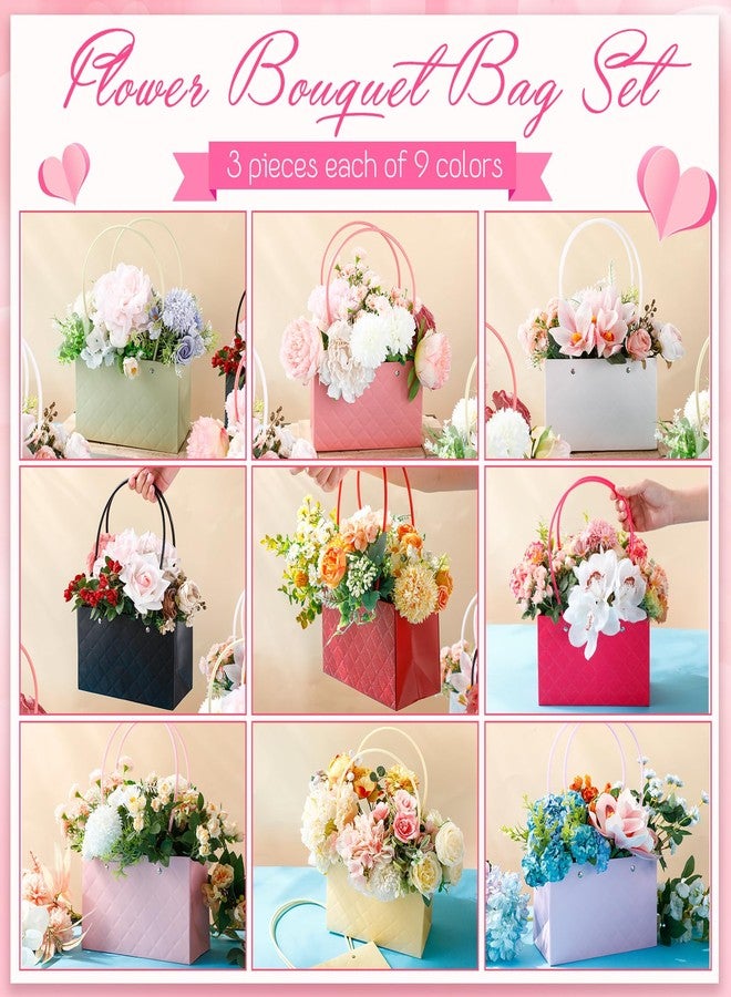 تاوباري مجموعة تاوباري من 27 كيسًا ورقيًا لهدايا الزهور لعيد الحب، مزودة بمقابض، صندوق زهور، أكياس زهور، لوازم بائعي الزهور، صندوق هدايا فارغ مقاوم للماء لباقات الزهور، مناسب لعيد الأم، التخرج، الزفاف، وأعياد الميلاد - Image 3