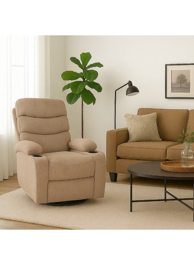 بكسل للأثاث كرسي استرخاء بحاملات أكواب من بكسل الأثاث, كرسي استرخاء هزاز ودوار من القماش الناعم مع مسند قدم قابل للتعديل - Image 1