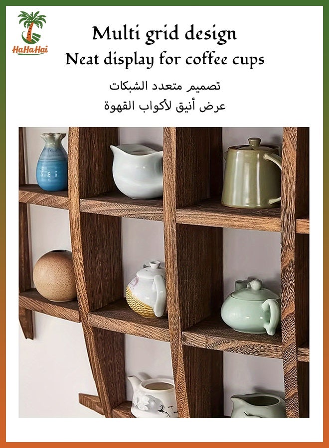 هاهاهاي رف حائطي خشبي عائم، رف تخزين مثبت على الحائط، رف لعرض أكواب القهوة، رف لتخزين أطقم الشاي، تصميم منحني لغرفة المعيشة وغرفة النوم والمكتب، إكسسوارات ديكور المنزل - Image 3