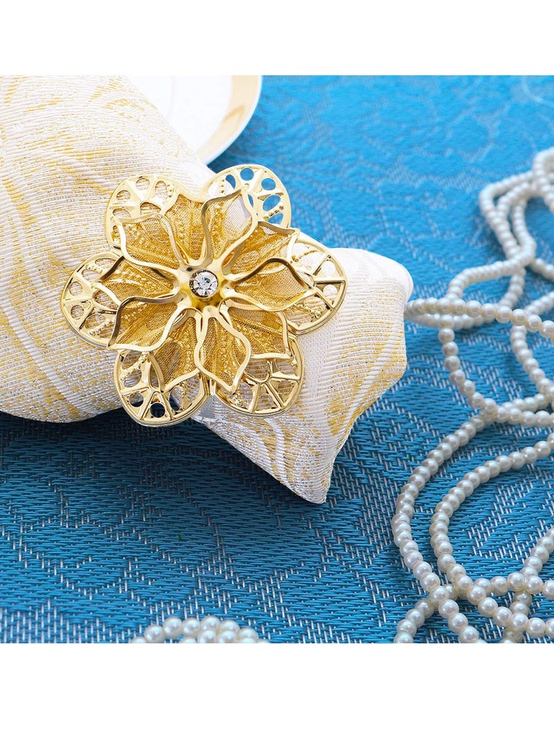 SYOSI Flower Napkin Rings 10 Pieces Napkin Ring Holders Banquet Home Party Decorfor Elegant and Exquisite Table Decor for Wedding Party Dinner - Reusable Napkin Buckle Holder Rings Golden and Silver - Image 4